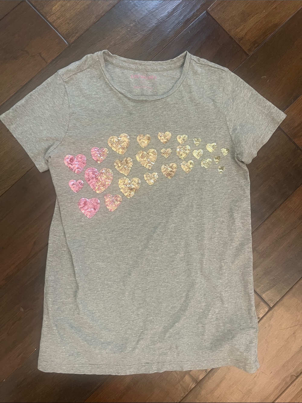 Crewcuts Gray Short Sleeve Tee with Pink & Gold Sequin Hearts
